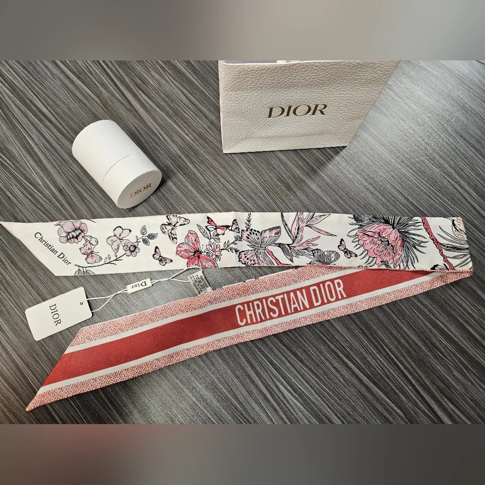 NEW Dior Pink & White Floral Neck Bag Scarf Dior Parfume Line - Picture 4 of 10